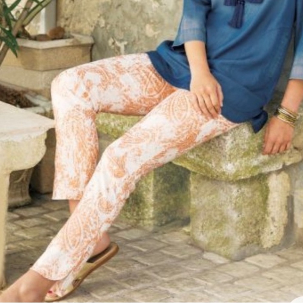 EUC Soft Surroundings Shimmer Paisley Ankle Pants Rose Gold, size SP